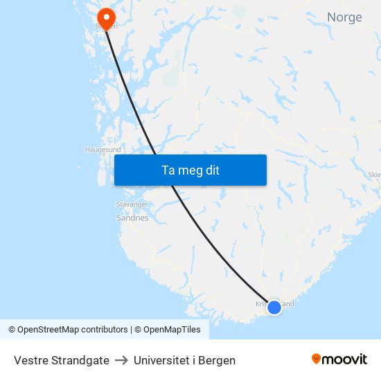 Vestre Strandgate to Universitet i Bergen map