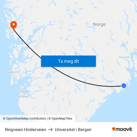 Ringveien Hinderveien to Universitet i Bergen map