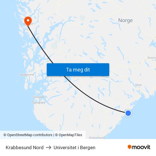 Krabbesund Nord to Universitet i Bergen map
