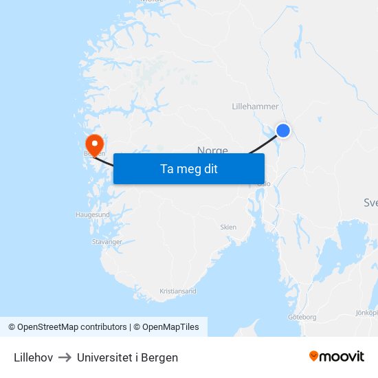 Lillehov to Universitet i Bergen map