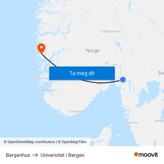 Bergenhus to Universitet i Bergen map