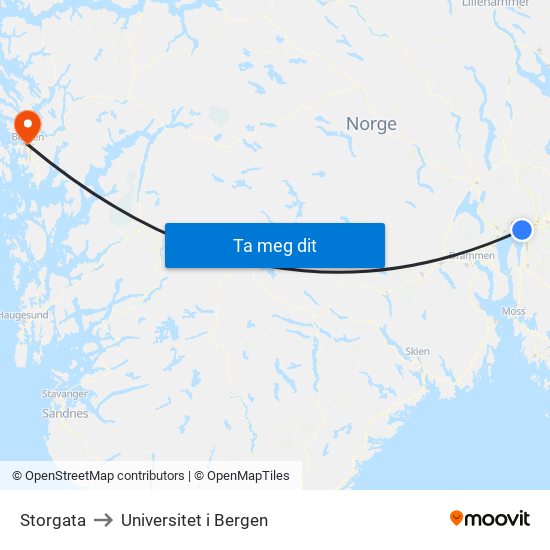 Storgata to Universitet i Bergen map