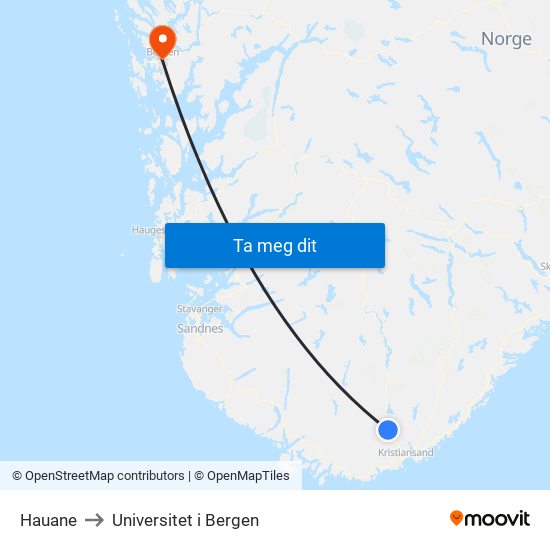 Hauane to Universitet i Bergen map