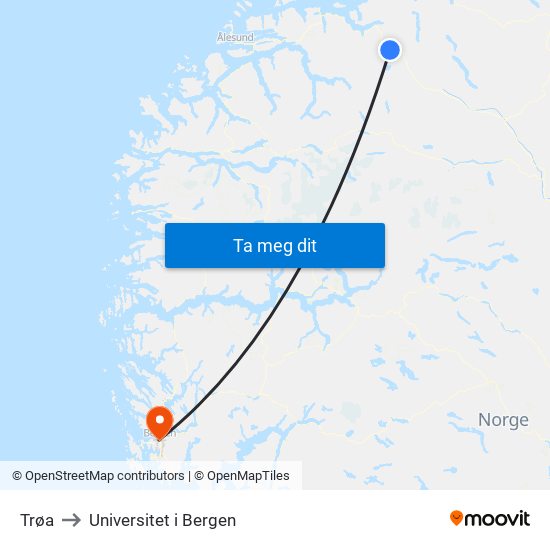 Trøa to Universitet i Bergen map