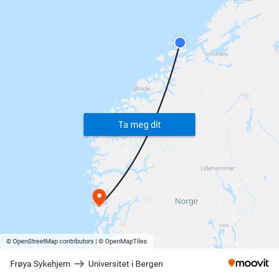 Frøya Sykehjem to Universitet i Bergen map