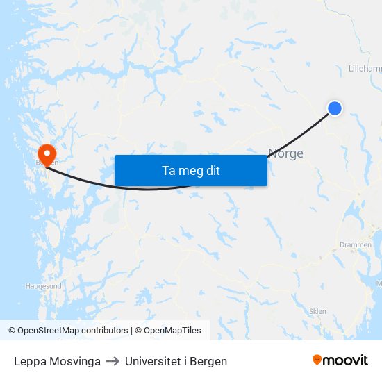 Leppa Mosvinga to Universitet i Bergen map