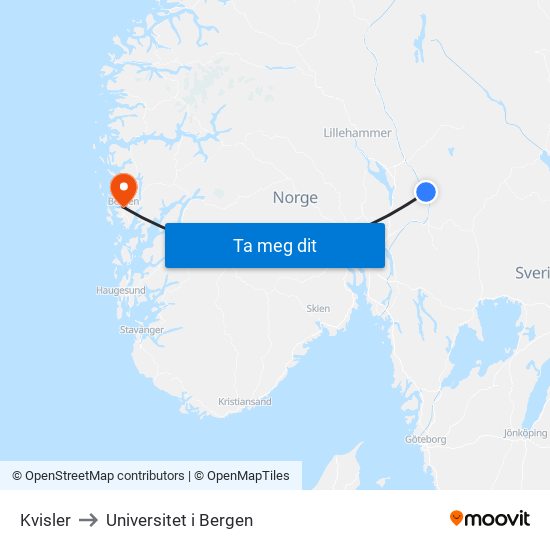 Kvisler to Universitet i Bergen map