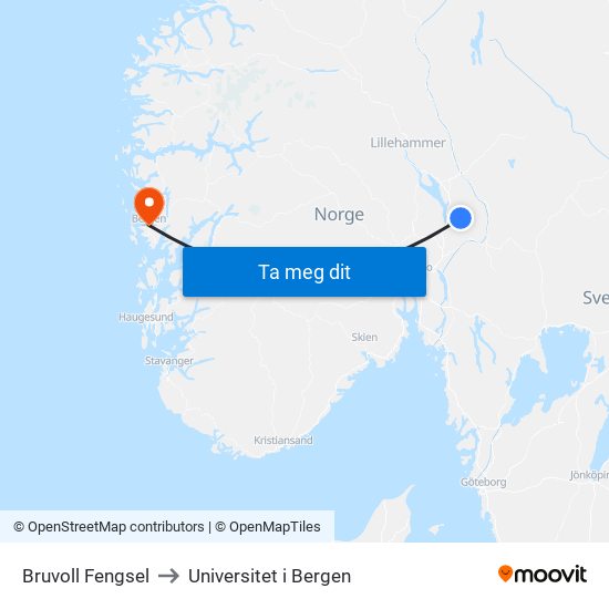 Bruvoll Fengsel to Universitet i Bergen map