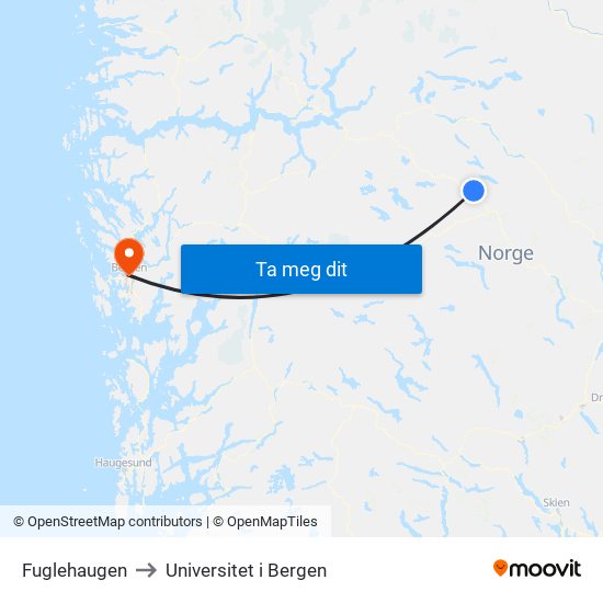 Fuglehaugen to Universitet i Bergen map