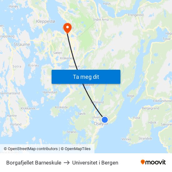 Borgafjellet Barneskule to Universitet i Bergen map