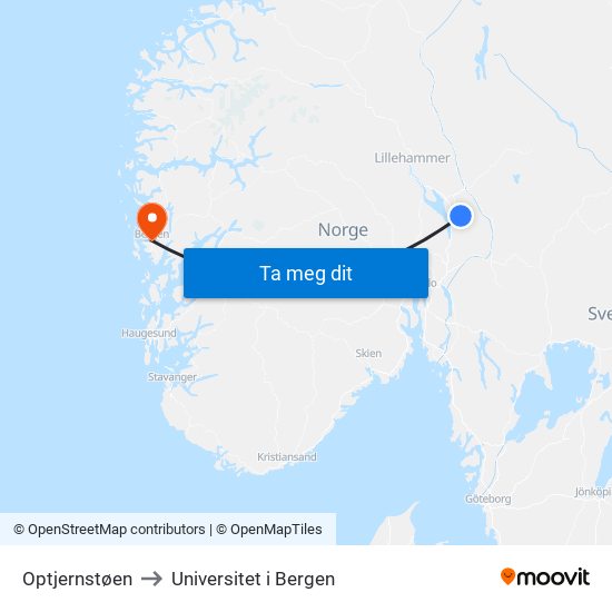 Optjernstøen to Universitet i Bergen map