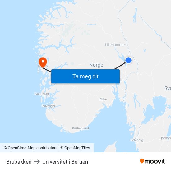 Brubakken to Universitet i Bergen map