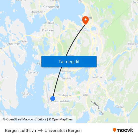 Bergen Lufthavn to Universitet i Bergen map