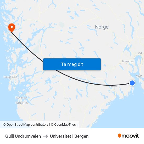 Gulli Undrumveien to Universitet i Bergen map