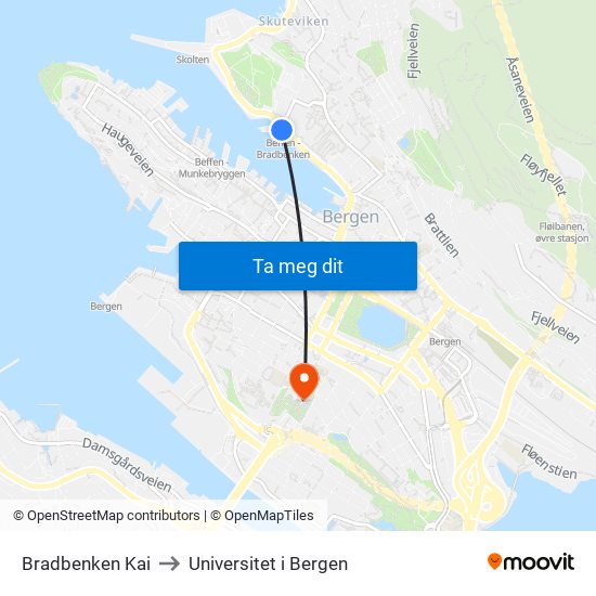 Bradbenken Kai to Universitet i Bergen map