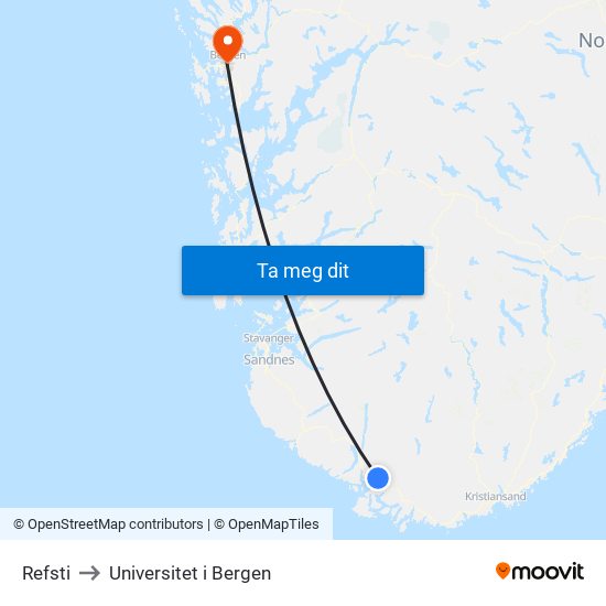 Refsti to Universitet i Bergen map