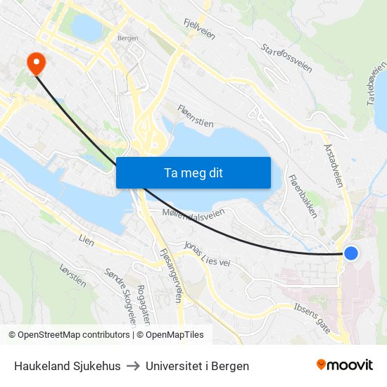 Haukeland Sjukehus to Universitet i Bergen map