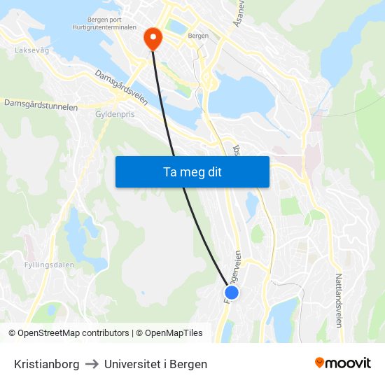 Kristianborg to Universitet i Bergen map