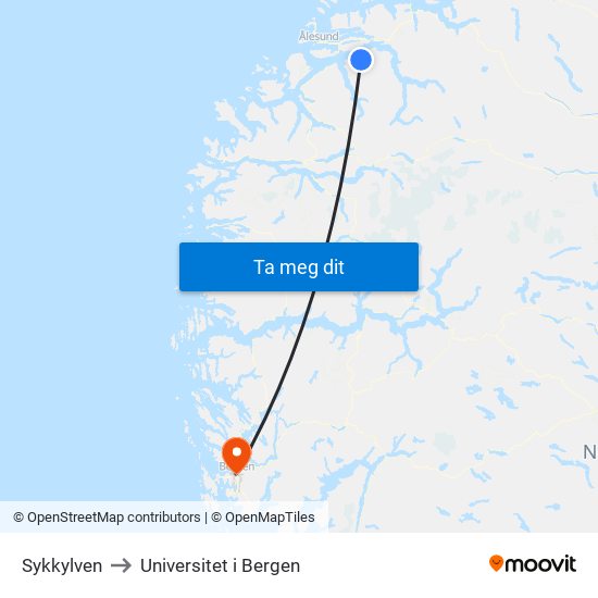 Sykkylven to Universitet i Bergen map