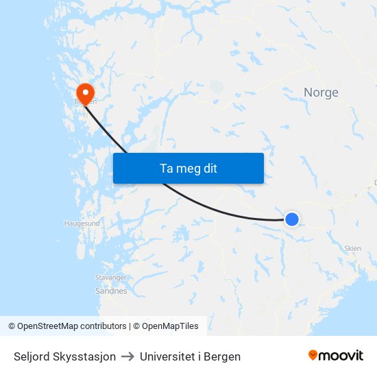 Seljord Skysstasjon to Universitet i Bergen map