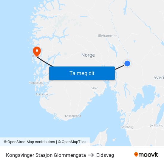 Kongsvinger Stasjon Glommengata to Eidsvag map