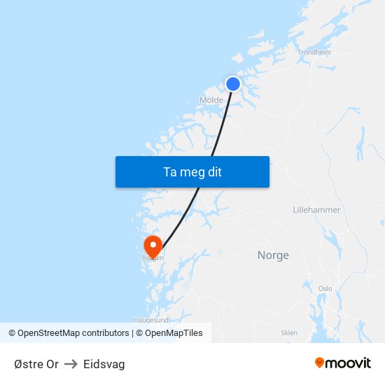 Østre Or to Eidsvag map