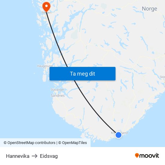 Hannevika to Eidsvag map