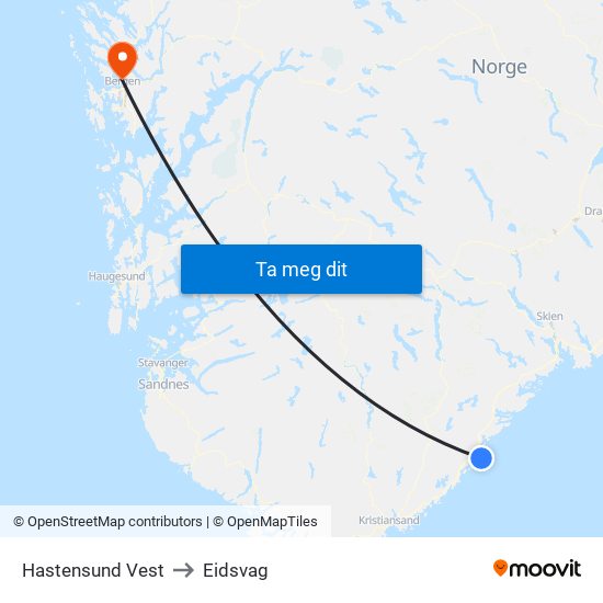 Hastensund Vest to Eidsvag map