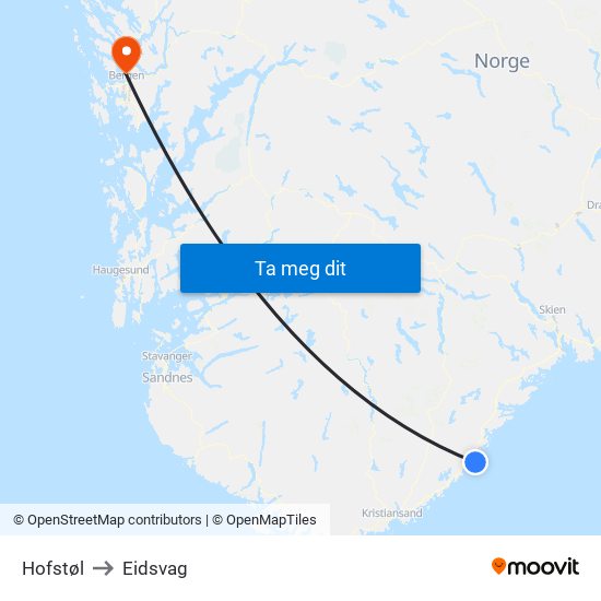 Hofstøl to Eidsvag map