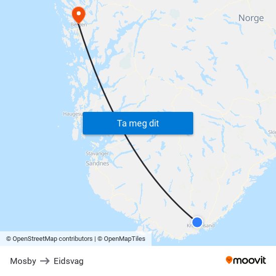 Mosby to Eidsvag map