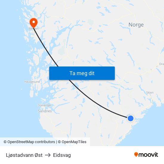 Ljøstadvann Øst to Eidsvag map