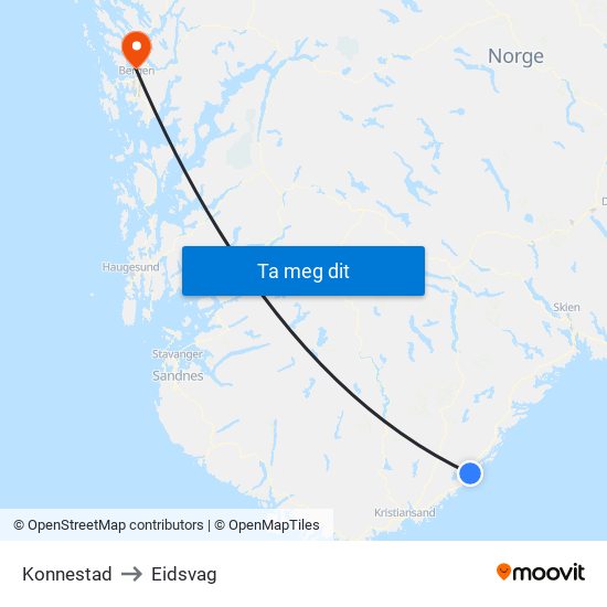 Konnestad to Eidsvag map