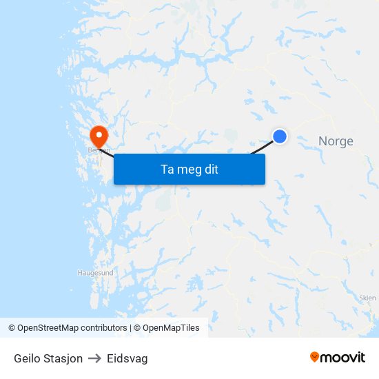 Geilo Stasjon to Eidsvag map