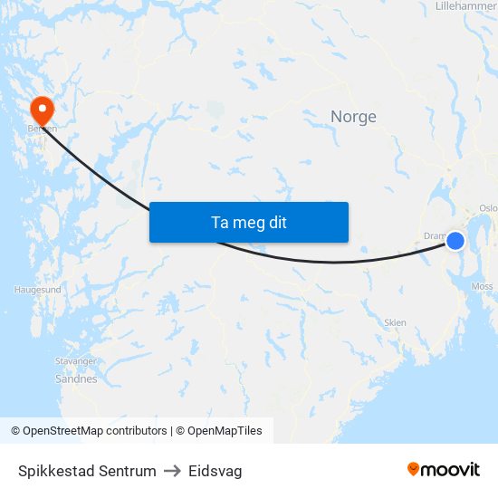 Spikkestad Sentrum to Eidsvag map