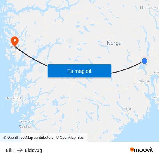 Eikli to Eidsvag map