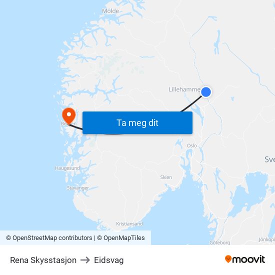 Rena Skysstasjon to Eidsvag map