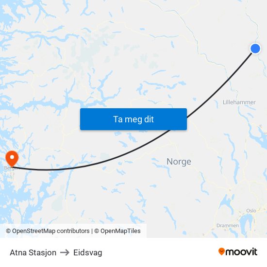 Atna Stasjon to Eidsvag map