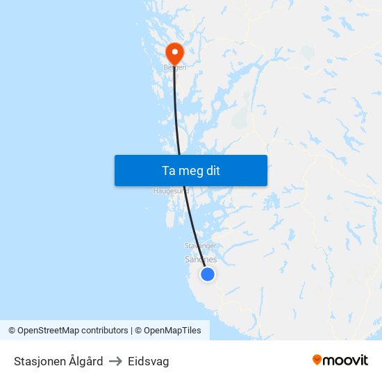 Stasjonen Ålgård to Eidsvag map