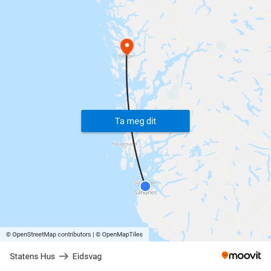 Statens Hus to Eidsvag map