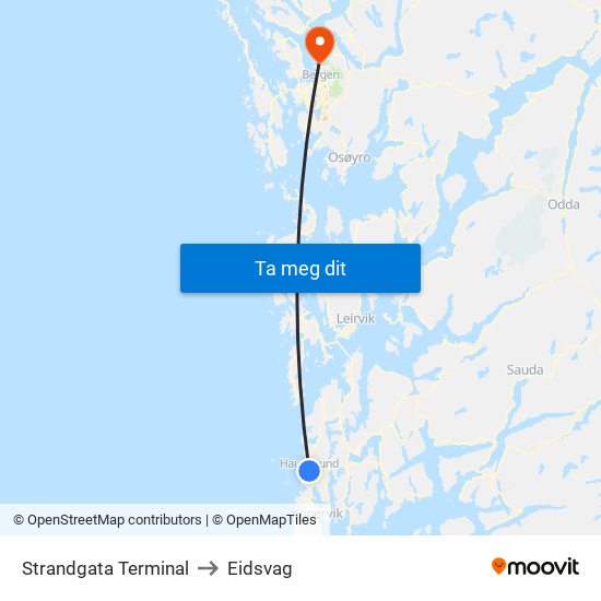 Strandgata Terminal to Eidsvag map