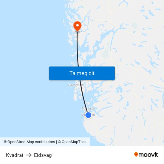 Kvadrat to Eidsvag map