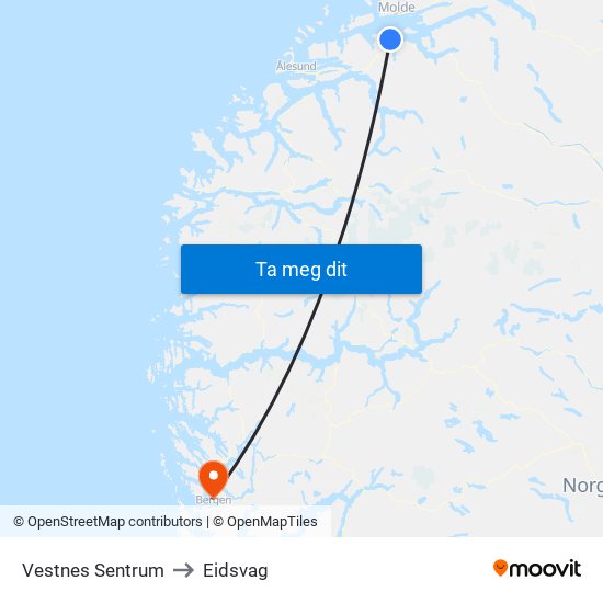 Vestnes Sentrum to Eidsvag map