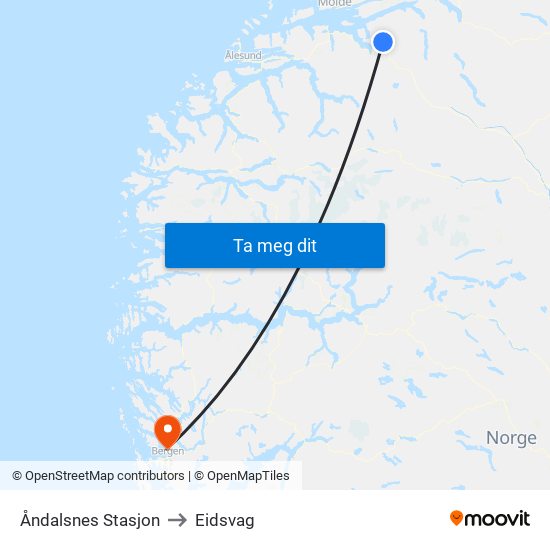 Åndalsnes Stasjon to Eidsvag map