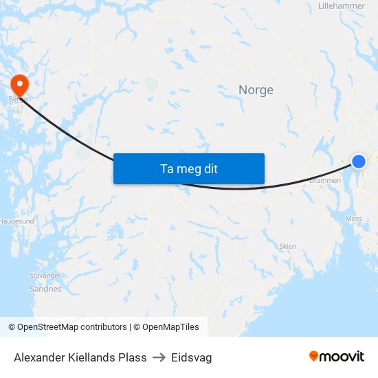 Alexander Kiellands Plass to Eidsvag map