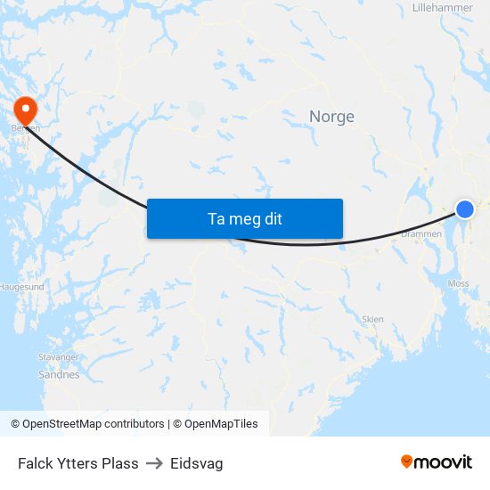 Falck Ytters Plass to Eidsvag map