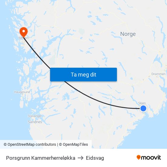 Porsgrunn Kammerherreløkka to Eidsvag map