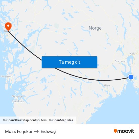 Moss Ferjekai to Eidsvag map