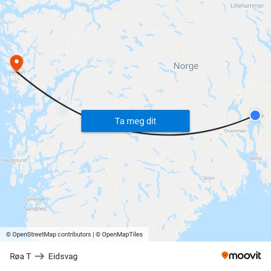 Røa T to Eidsvag map