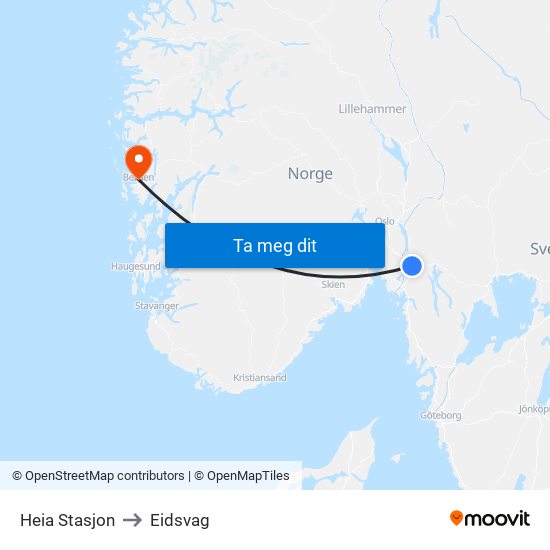 Heia Stasjon to Eidsvag map