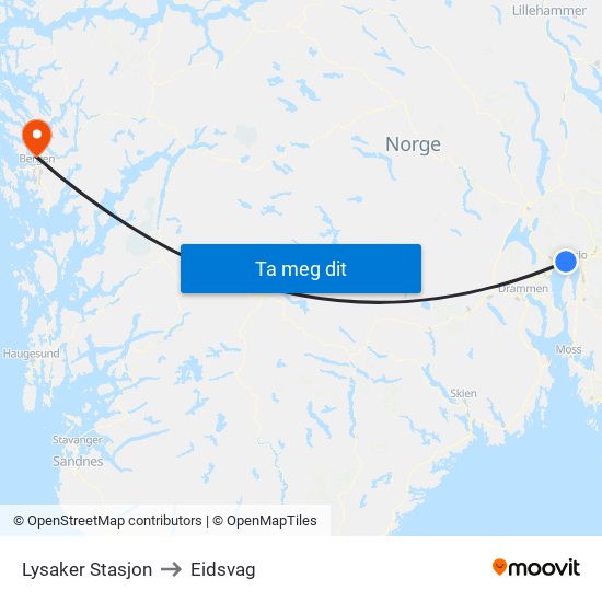 Lysaker Stasjon to Eidsvag map